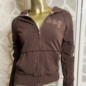 Vintage Abercrombie & Fitch Brown Zip Up Hoodie Y2K Logo Size M Women's Mallcore